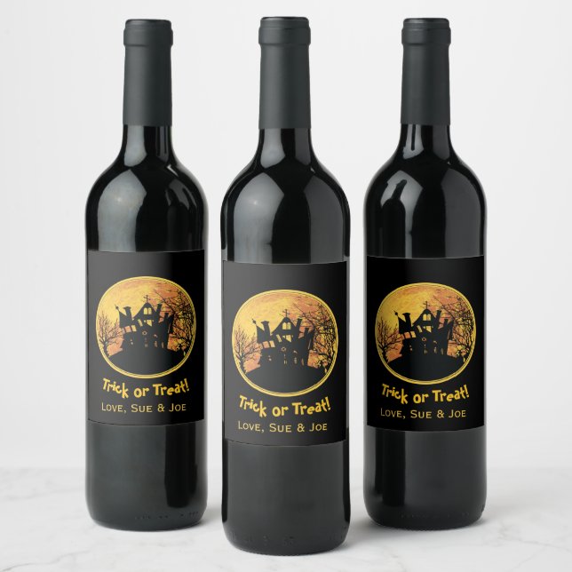 Halloween Night Trick or Treat Full Moon House Wine Label (Bottles)