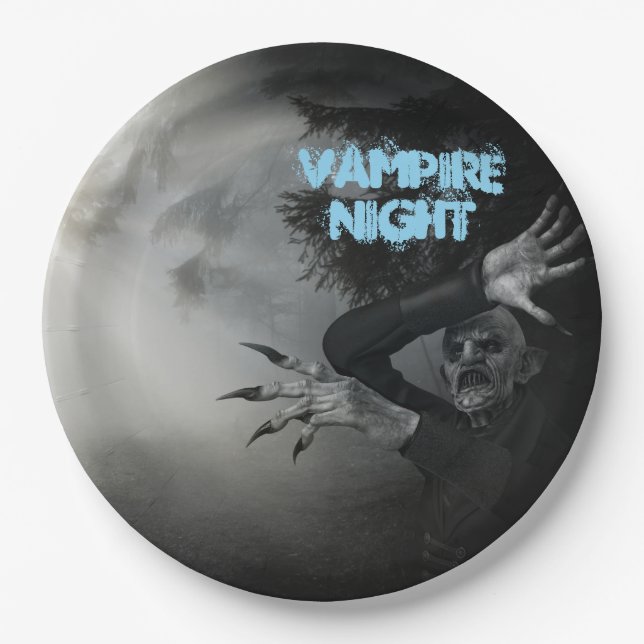 Halloween Night Vampire In The Woods Paper Plate (Front)