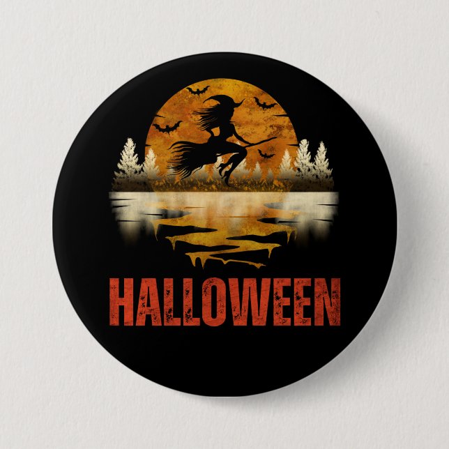 HALLOWEEN NIGHT WITCH 7.5 CM ROUND BADGE (Front)