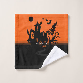 Halloween Night Witch and Bats Hunted House Wash Cloth