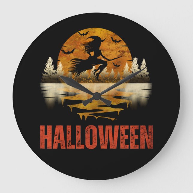 HALLOWEEN NIGHT WITCH LARGE CLOCK (Front)