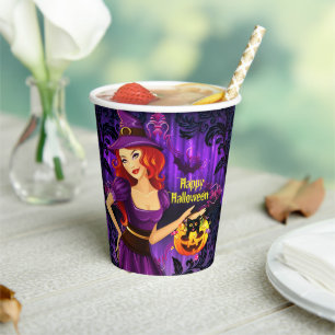 Halloween Night Witch Pumpkin And Black Cat Paper Cups