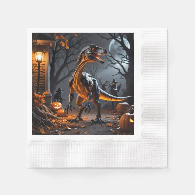 Halloween Night With A Velociraptor Napkin (Front)