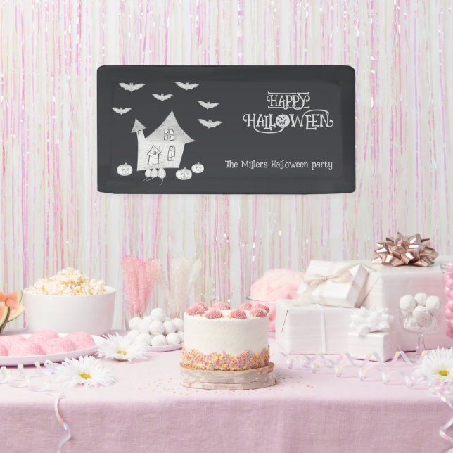 Halloween night with Haunted House, Bats, Pumpkins Banner (Party)