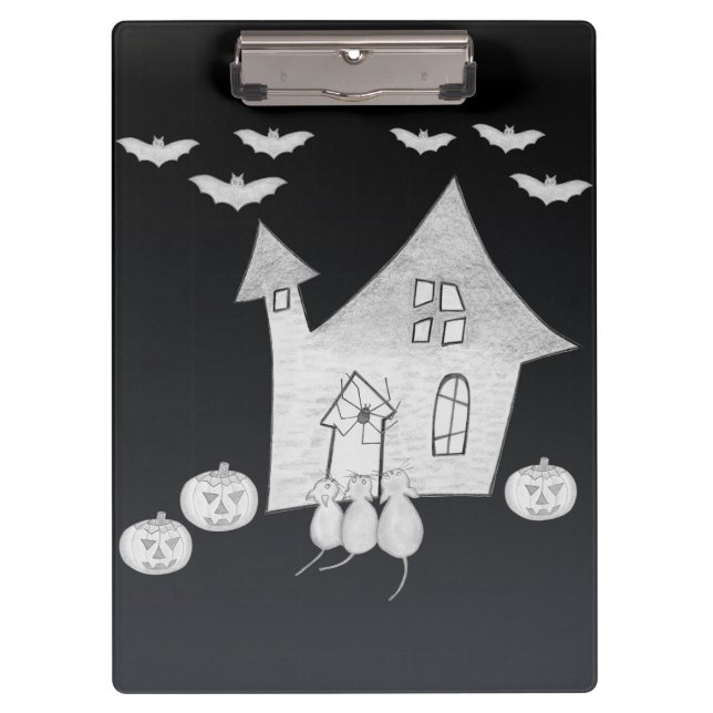 Halloween night with Haunted House, Bats, Pumpkins Clipboard (Front)