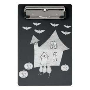 Halloween night with Haunted House, Bats, Pumpkins Mini Clipboard