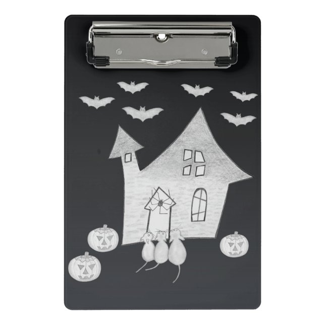Halloween night with Haunted House, Bats, Pumpkins Mini Clipboard (Front)