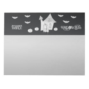 Halloween night with Haunted House, Bats, Pumpkins Notepad