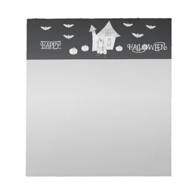 Halloween night with Haunted House, Bats, Pumpkins Notepad (Front)