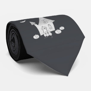 Halloween night with Haunted House, Bats, Pumpkins Tie