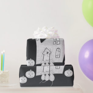 Halloween night with Haunted House, Bats, Pumpkins Wrapping Paper