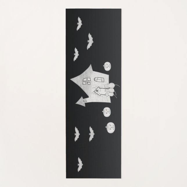 Halloween night with Haunted House, Bats, Pumpkins Yoga Mat (Front)