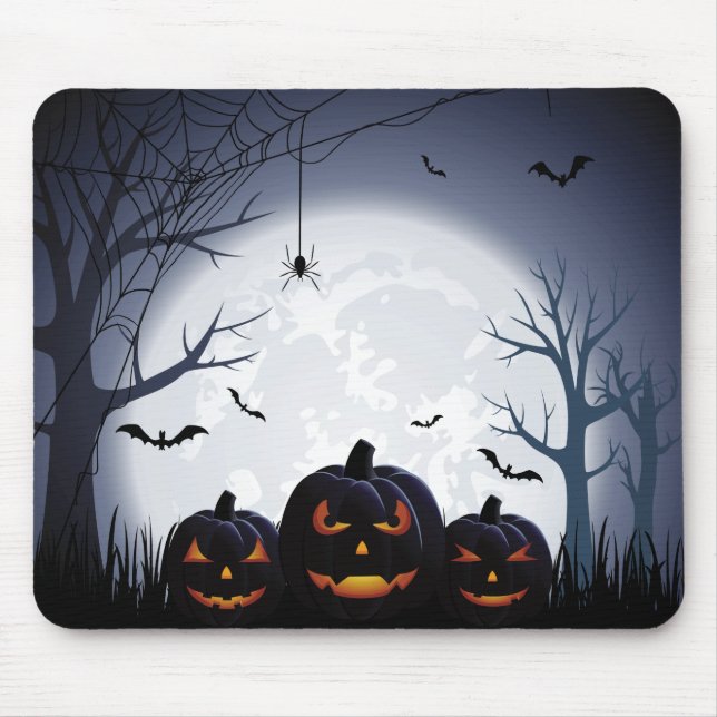 Halloween Night with Pumpkins & Flying Bats Mouse Pad (Front)