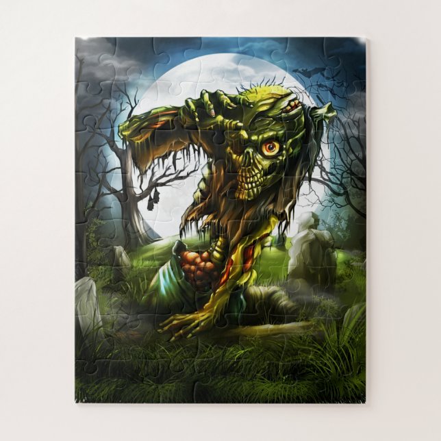 Halloween Night Zombie Rising Full Moon Graveyard Jigsaw Puzzle (Vertical)