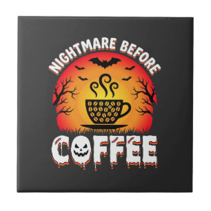 Halloween Nightmare Before Coffee Bat Sunset Graph Ceramic Tile