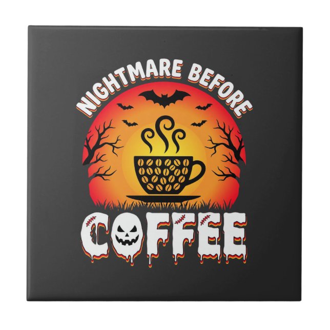 Halloween Nightmare Before Coffee Bat Sunset Graph Ceramic Tile (Front)