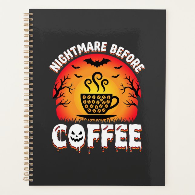 Halloween Nightmare Before Coffee Bat Sunset Graph Planner (Front)