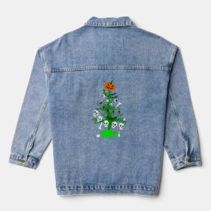 halloween nightmare christmas tree pumpkin denim jacket