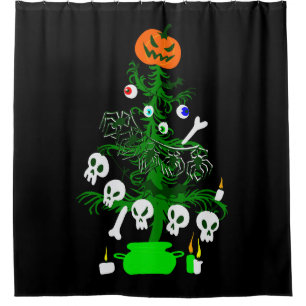 halloween nightmare christmas tree pumpkin shower curtain