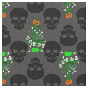 halloween nightmare christmas tree skulls fabric