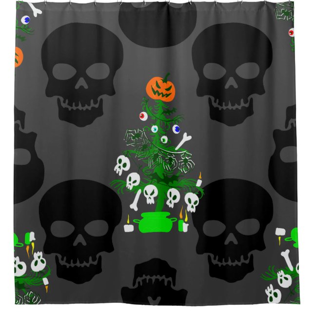  halloween nightmare christmas tree skulls shower curtain (Front)