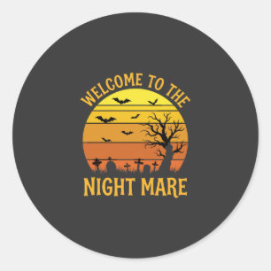 Halloween Nightmare Graveyard Sunset Retro Vector Classic Round Sticker