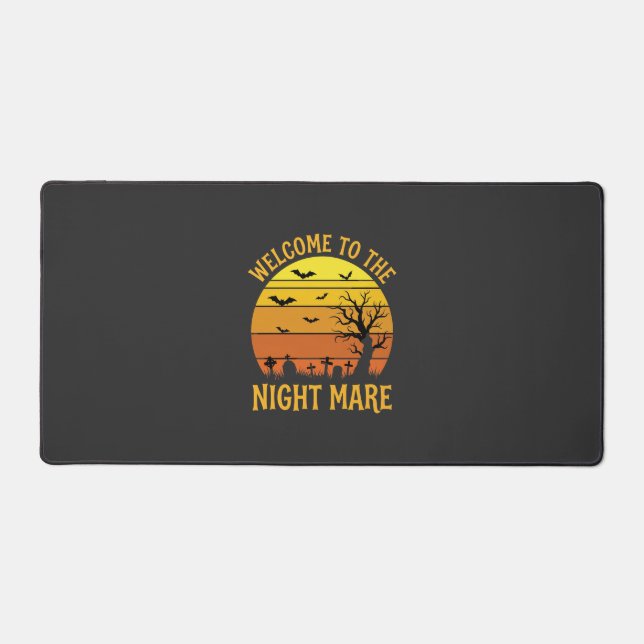 Halloween Nightmare Graveyard Sunset Retro Vector Desk Mat (Front)