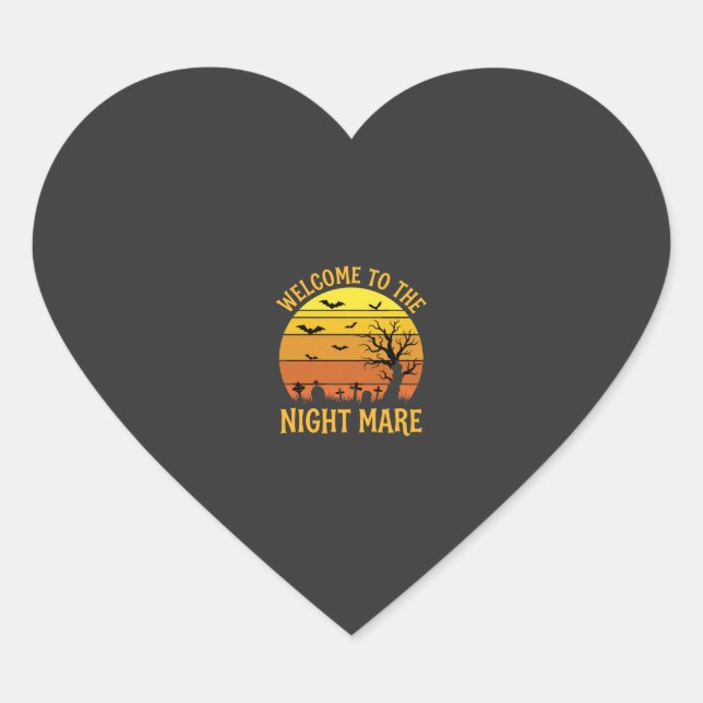 Halloween Nightmare Graveyard Sunset Retro Vector Heart Sticker (Front)