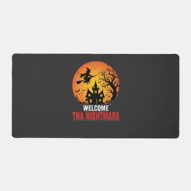 Halloween Nightmare Witch Haunted House Design Desk Mat (Front)