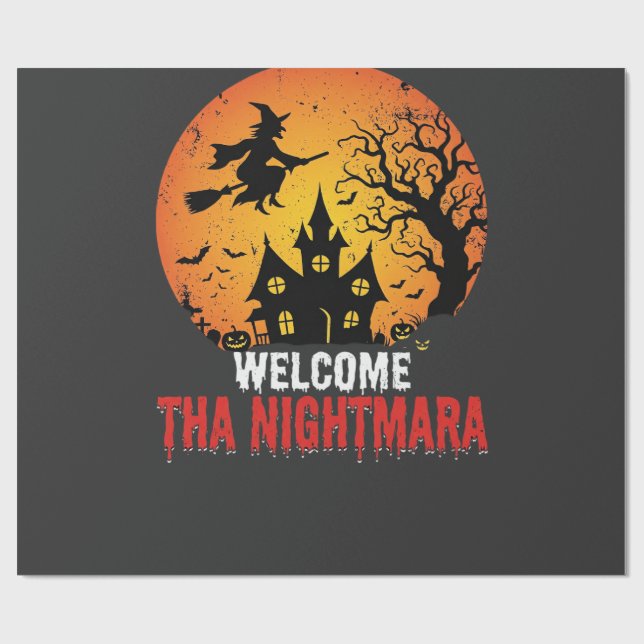Halloween Nightmare Witch Haunted House Design Wrapping Paper (Flat)
