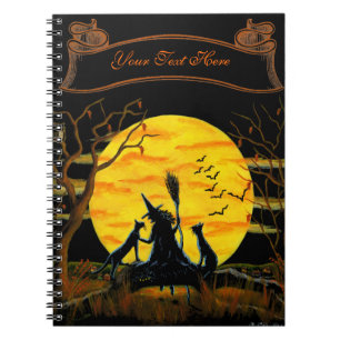 Halloween notebook, witch and black cats notebook
