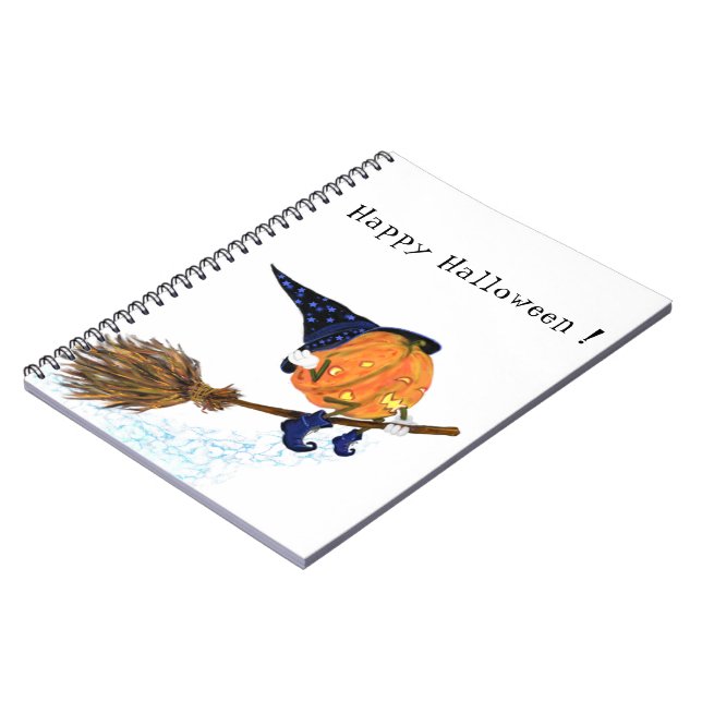 Halloween Notebook Witch Pumpkin Flying Broom (Left Side)