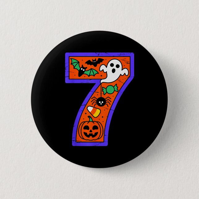 Halloween Number 7 Birthday Pumpkin Ghost Sder Can 6 Cm Round Badge (Front)