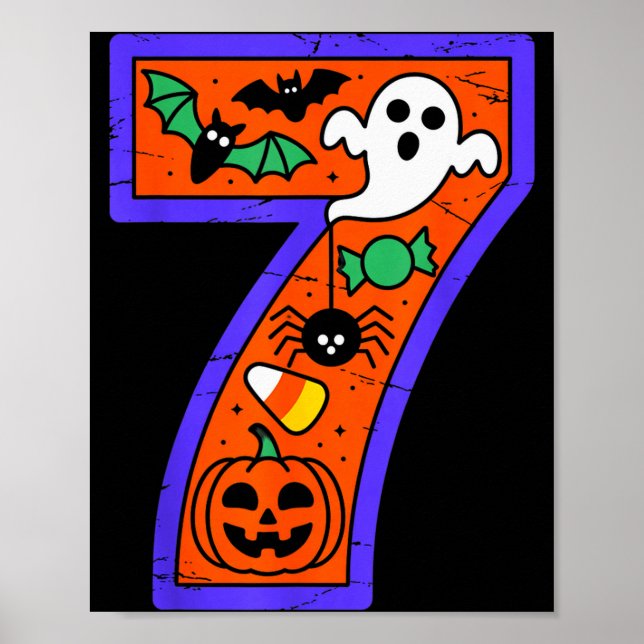 Halloween Number 7 Birthday Pumpkin Ghost Sder Can Poster (Front)