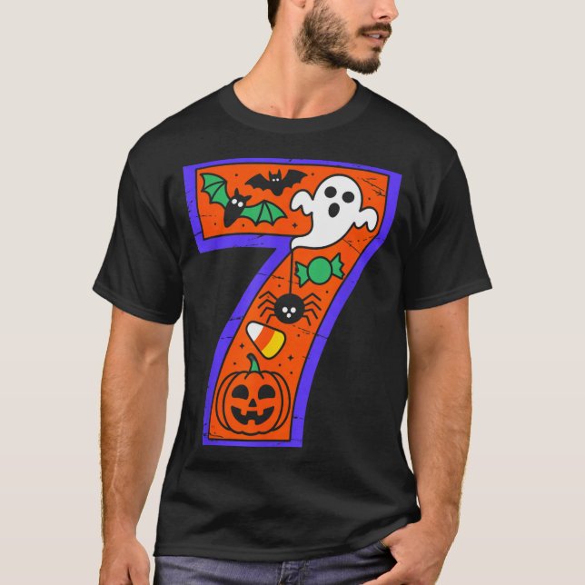 Halloween Number 7 Birthday Pumpkin Ghost Sder Can T-Shirt (Front)
