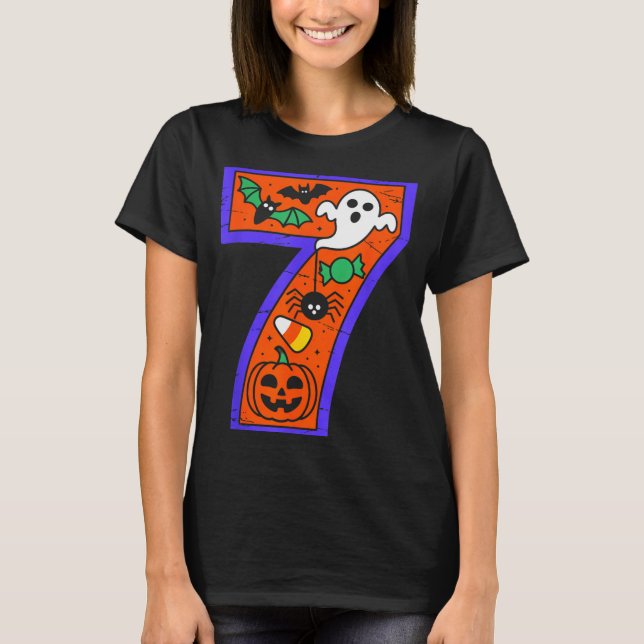 Halloween Number 7 Birthday Pumpkin Ghost Sder Can T-Shirt (Front)