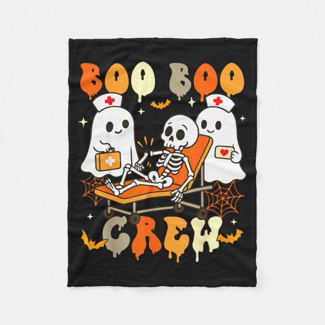 Halloween Nurse Boo Boo Crew Ghost Doctor Paramedi Fleece Blanket (Front)