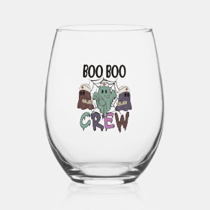Halloween Nurse Boo Boo crew Stemless Wine Glass