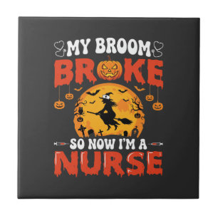Halloween Nurse Broken Broom Witch Graphic Ceramic Tile