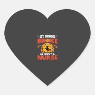 Halloween Nurse Broken Broom Witch Graphic Heart Sticker