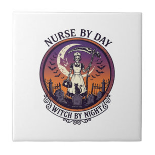 Halloween Nurse By Day_1 Ceramic Tile