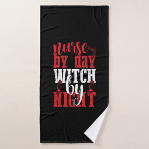 Halloween Nurse By Day Witch By Night Bath Towel