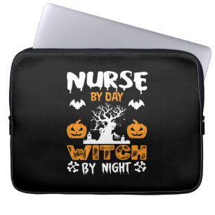 Halloween Nurse By Day Witch By Night Birthday Laptop Sleeve