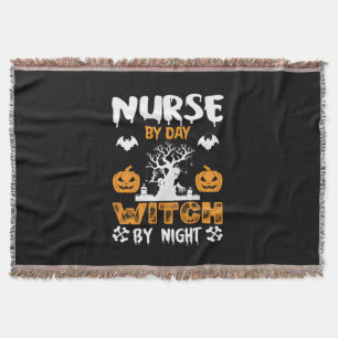 Halloween Nurse By Day Witch By Night Birthday Throw Blanket