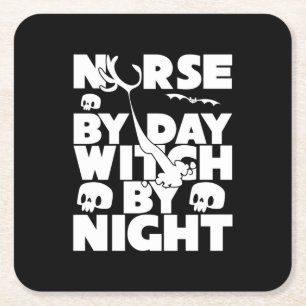 Halloween Nurse By Day Witch By Nights Square Paper Coaster
