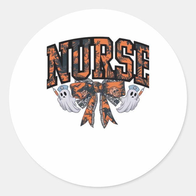 Halloween Nurse Coquette Bow Fall Classic T-Shirt Classic Round Sticker (Front)