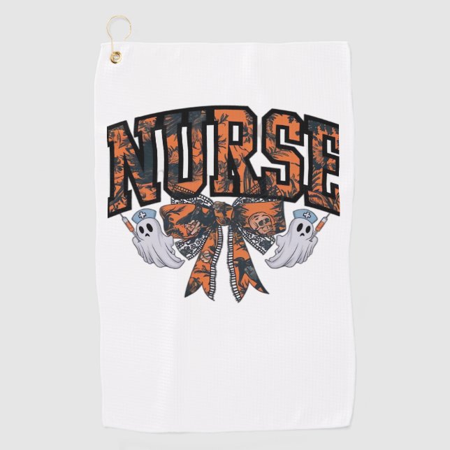 Halloween Nurse Coquette Bow Fall Classic T-Shirt Golf Towel (Front)