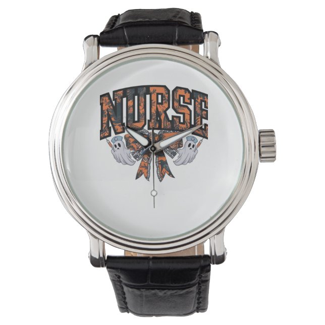 Halloween Nurse Coquette Bow Fall Classic T-Shirt Watch (Front)