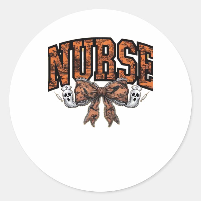 Halloween Nurse Coquette Bow Spooky Classic T-Shir Classic Round Sticker (Front)
