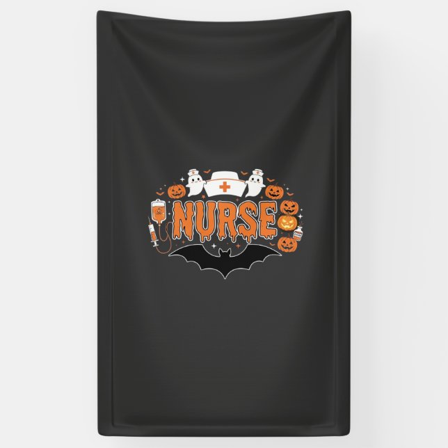 Halloween Nurse Dripping Pumpkin Ghost Vector Desi Banner (Vertical)